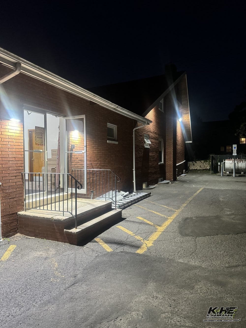 Exterior building lighting at night
