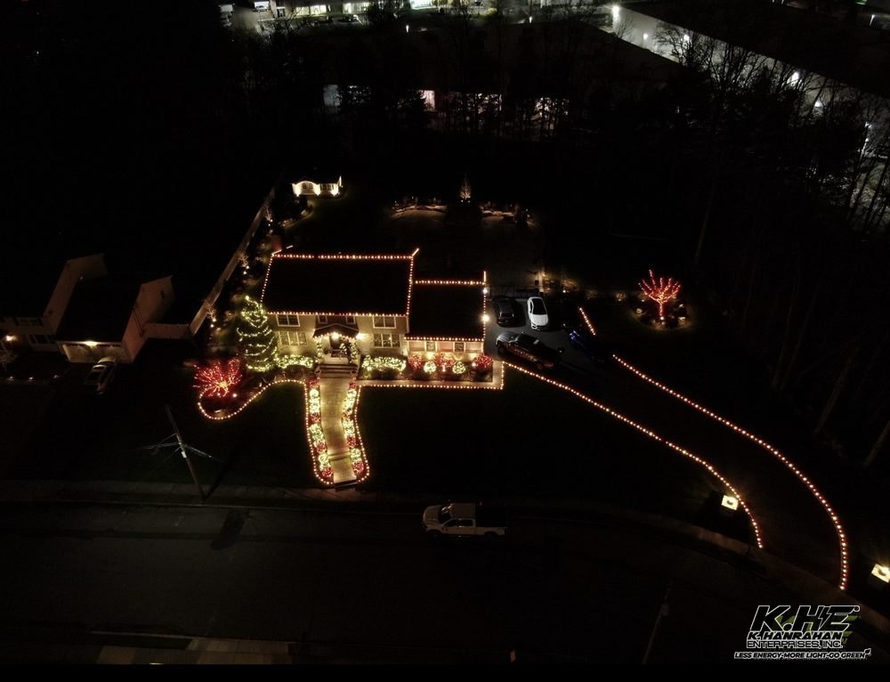 Drone shot of lit holiday installation
