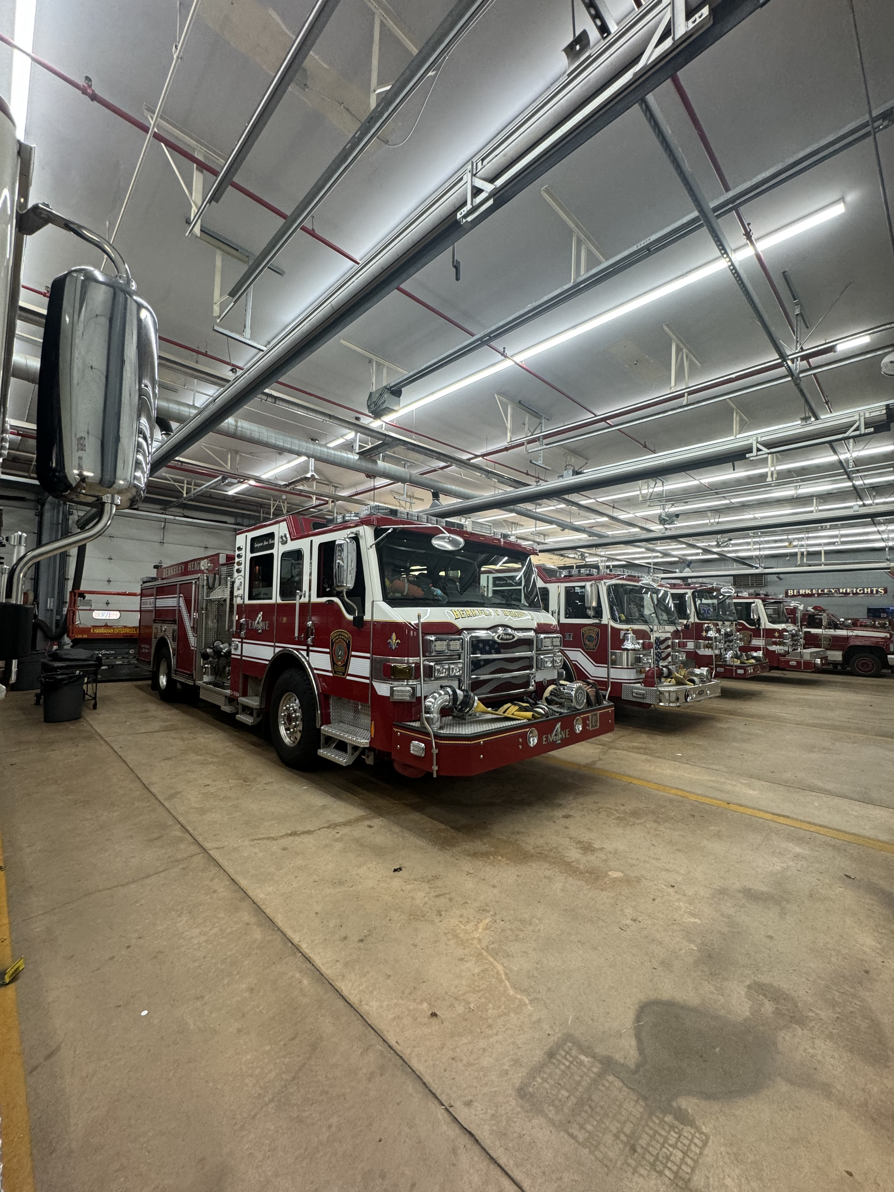 Firehouse interior LED linear high bays over engines